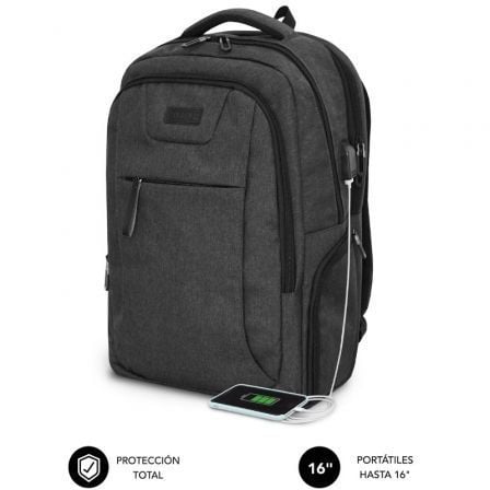 depau-SUB-MOCHI-P-AIR-PAD-B-16-BK Mochila Subblim Professional Air Padding Backpack para Portátiles hasta 16"/ Puerto USB/ Negra - Imagen 1