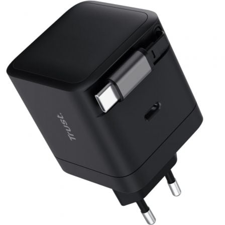 depau-TRU-CARGA-MAXO-65W-RTRCT-BK Cargador de Pared Trust Maxo 65W/ 1xUSB Tipo-C/ Incluye Cable USB Tipo-C Retráctil/ 65W - Imagen 1