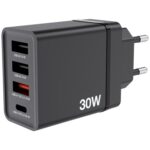 Cargador de Pared GaN Verbatim CHR-30EU/ 1xUSB Tipo-C/ 3xUSB/ 30W