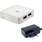 Hub 4 puertos USB 3.0 Conceptronic HUBBIES03W / Alimentado (Incluye Cargador) / Blanco