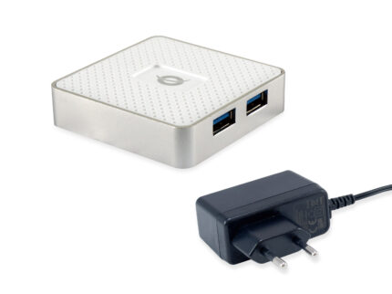 Hub 4 puertos USB 3.0 Conceptronic HUBBIES03W / Alimentado (Incluye Cargador) / Blanco