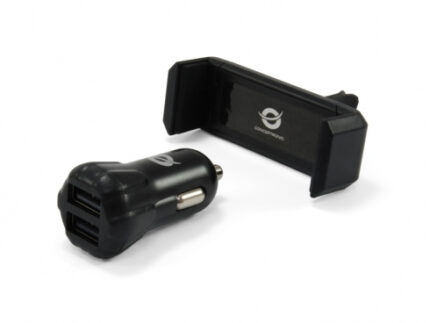 Kit Cargador coche Conceptronic CUSBCAR2AKIT 12-24V + Soporte Airvent / 2XUSB / 5V 2A