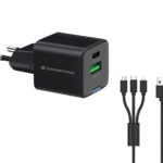 Cargador de red USB + Type-C / 33W / 3 en 1 / Negro / Incluye cable 3 en 1 / Conceptronic / ALTHEA16B