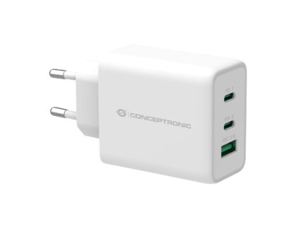Cargador de red USB + 2X Type-C / 65W / Blanco / Quick Charge 3.0 / Conceptronic / ALTHEA12W