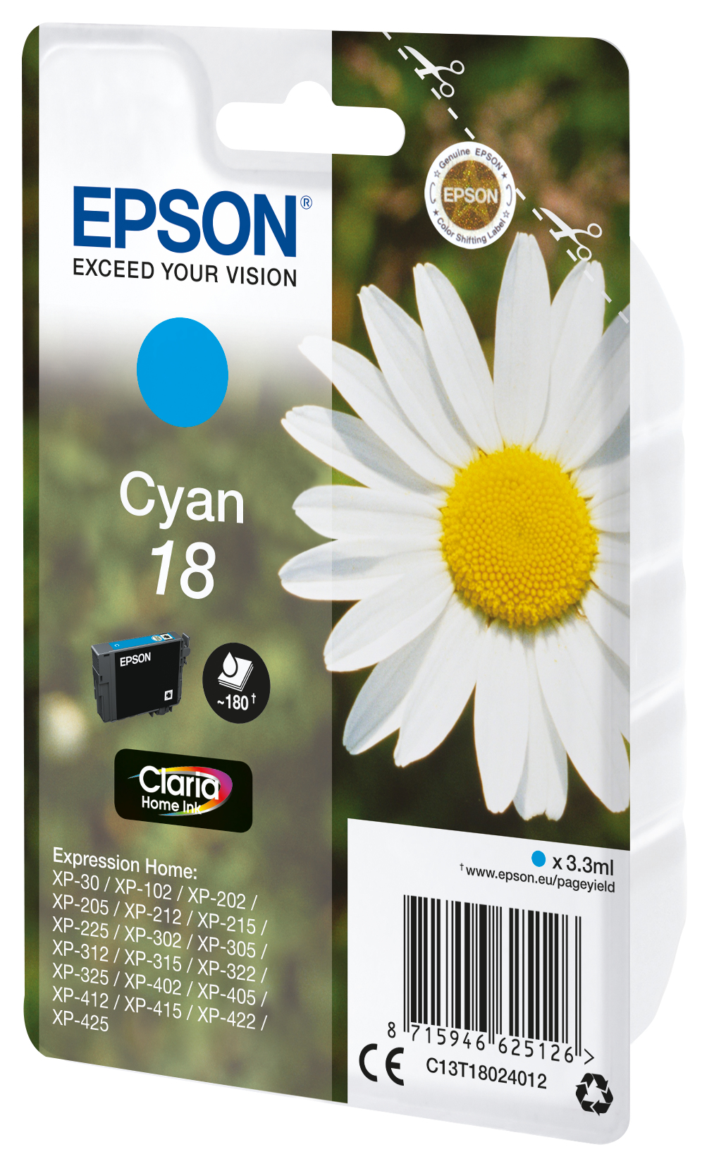 Tinta original Epson T1802 cian C13T18024012 3.3ML Tinta original Epson T1802 cian C13T18024012 3.3ML - Imagen 1