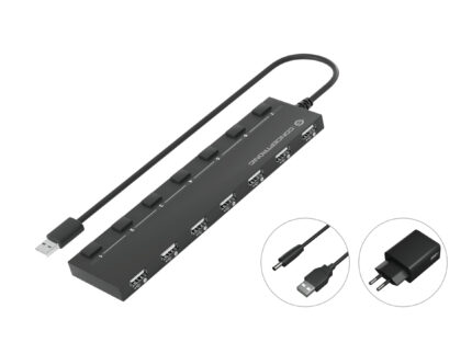 Hub USB 2.0 Conceptronic HUBBIES08 a 7XUSB-A 2.0 con interruptores y alimentador