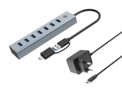 Hub USB 3.0 Conceptronic HUBBIES21GP 7 puertos usb-c a 7XUSB-A con alimentador