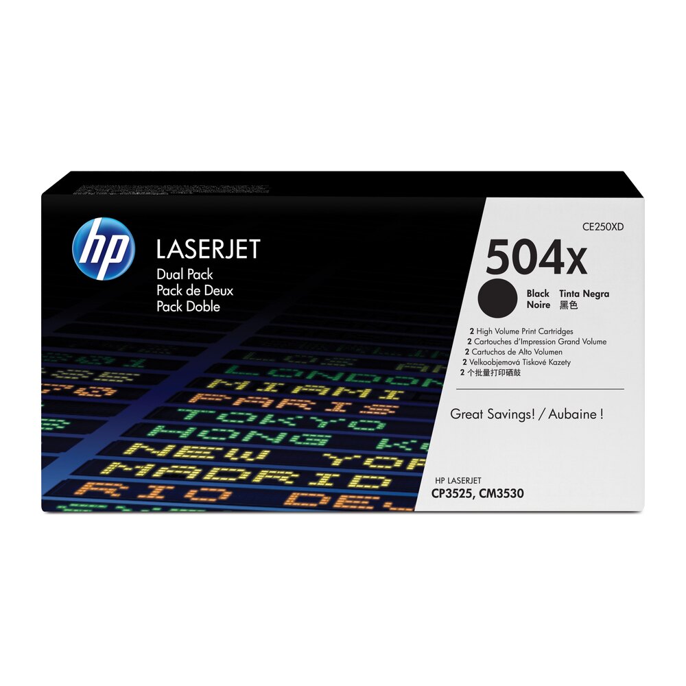 Pack 2 unidades tóner original HP CE250XD negro 504X 21.000 páginas Pack 2 unidades tóner original HP CE250XD negro 504X 21.000 páginas
